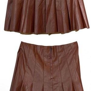 Umgee Brown Pleated Vegan Leather Skirt sizes S M L